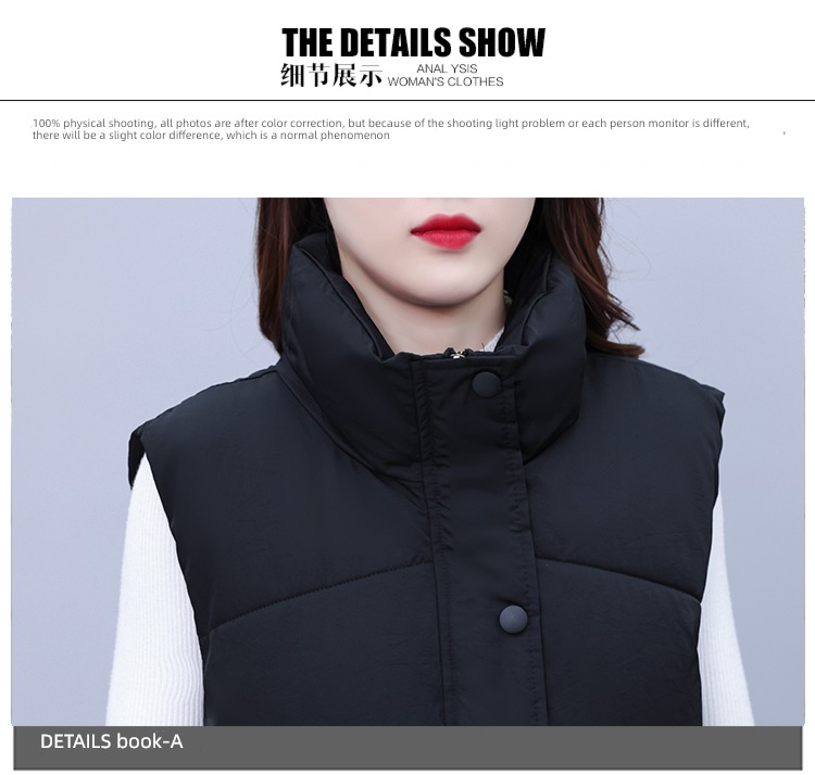 stand collar fashionable Sleeveless waistcoat have cash less than that is registered in the accounts Down cotton Vest
