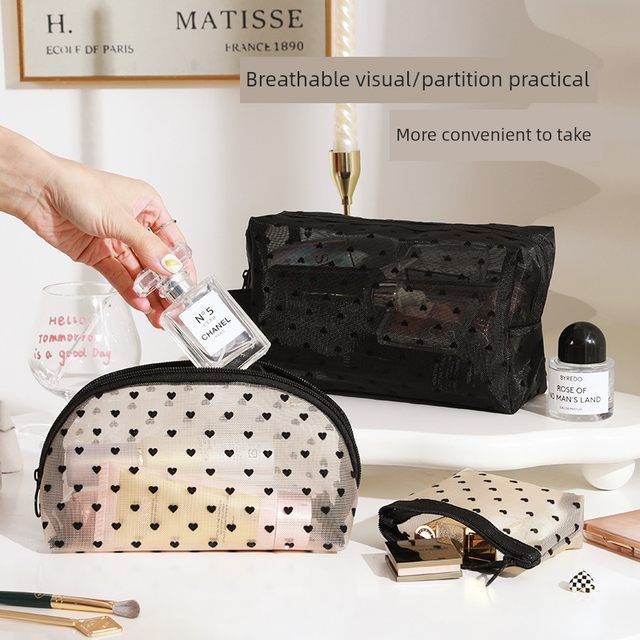 Mesh love storage bag for women portable makeup bag lipstick bag makeup bag large capacity travel toiletry bag