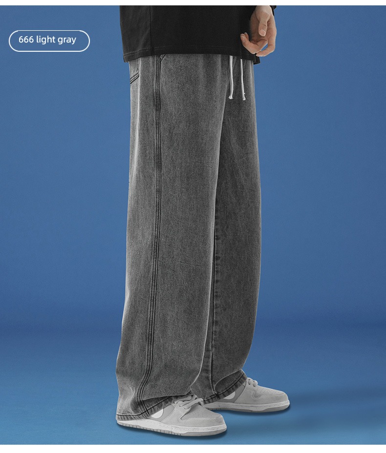 Autumn and winter Plush thickening Straight cylinder leisure time Broad leg Jeans