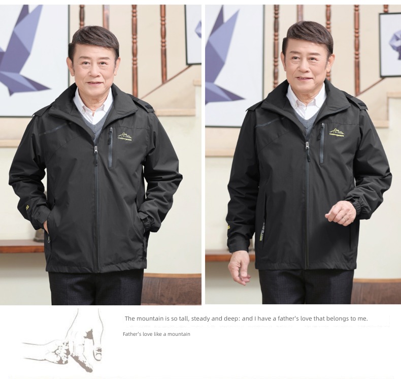 Middle aged and elderly spring and autumn Hooded man Windbreak ventilation loose coat