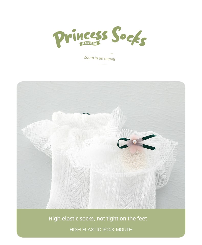 Children's Lace Socks for Girls, Spring and Summer Thin Short Socks, Lace Girls' Princess Dance Socks, Summer White Short Socks — 4
