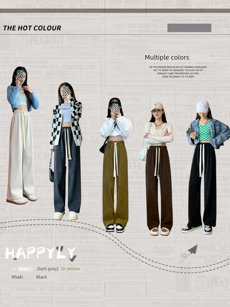 Cotton wool Spring, autumn and winter High waist Sagging sensation leisure time Wide leg pants