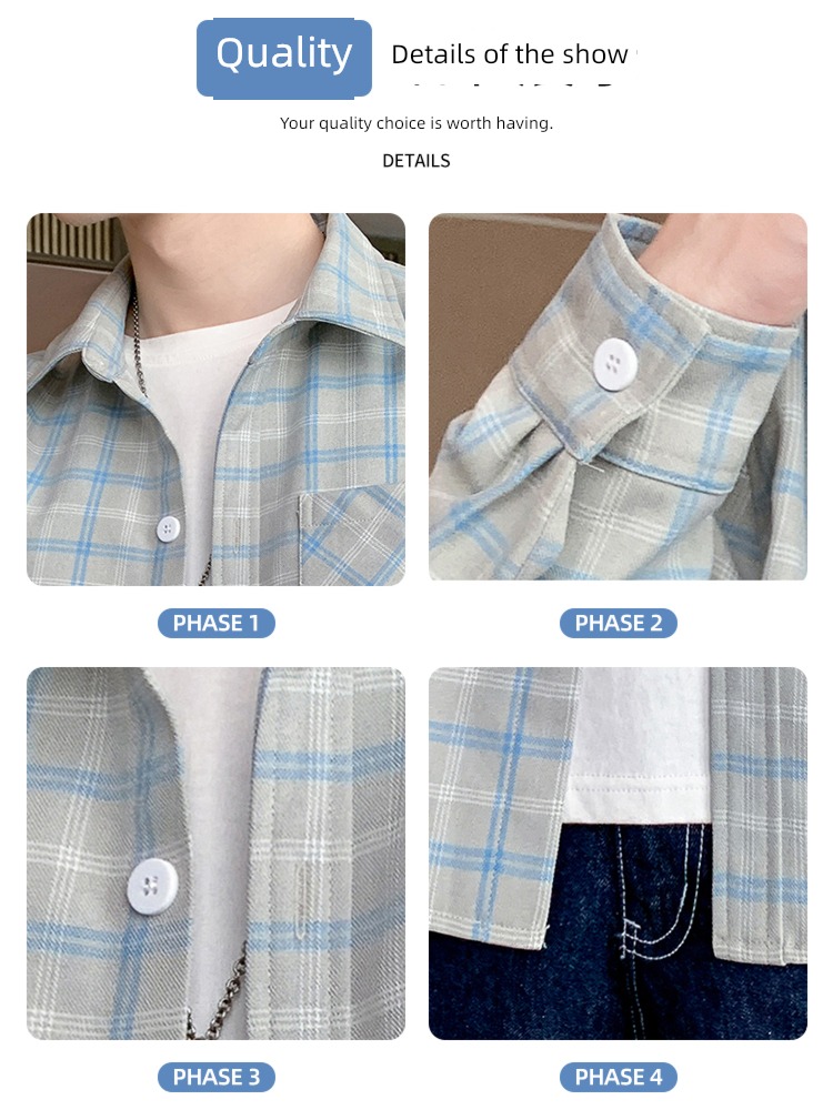 Romon Spring and summer leisure time handsome man Long sleeve shirt