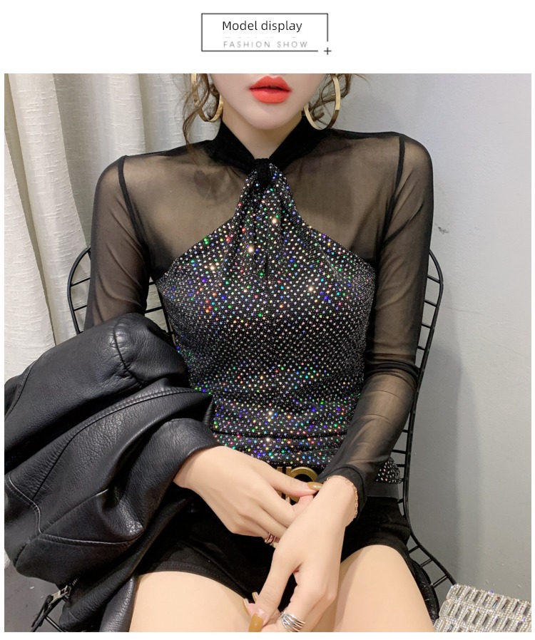 Internet celebrity Self-cultivation T-shirt Long sleeve Undershirt jacket Sequins