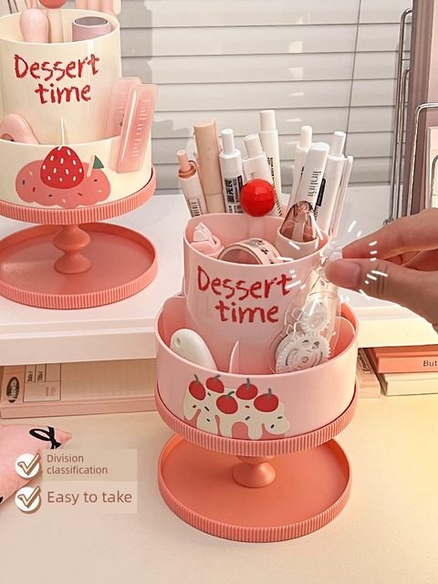 Cute creative rotating pen holder princess pen bucket student children girl office desktop multifunction storage box