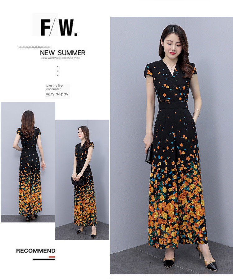 unique Advanced sense Chiffon Broken flower summer wear Jumpsuit