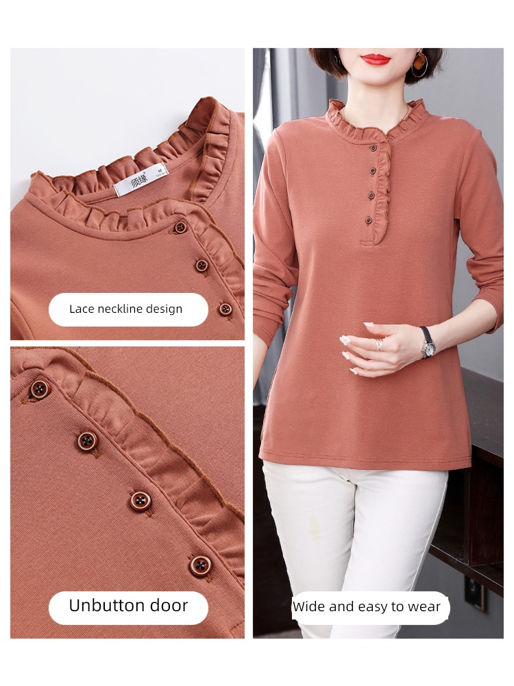 Autumn and winter Plush Long sleeve T-shirt Agaric edge Undershirt