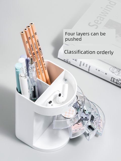 Deli multi-function pen holder office business four-layer partition pen holder storage box thickened transparent visual pen holder office desktop storage rack fashion stationery pen holder student desktop storage rack