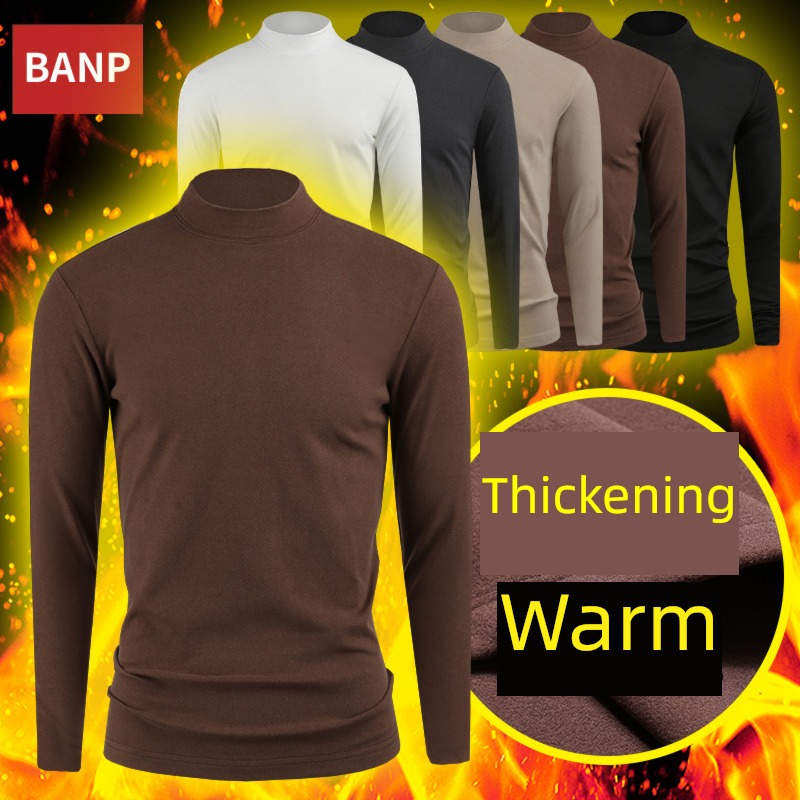 Sanding Derong thickening Half high collar keep warm Long sleeve T-shirt