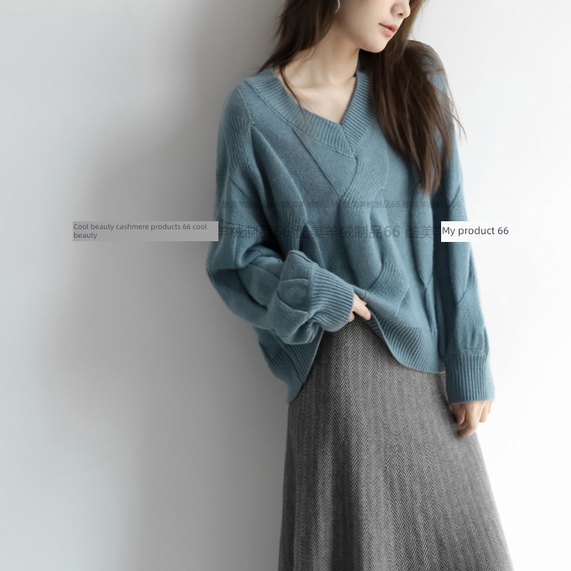 V-neck Twisted flower easy sweater have cash less than that is registered in the accounts pure Cashmere sweater