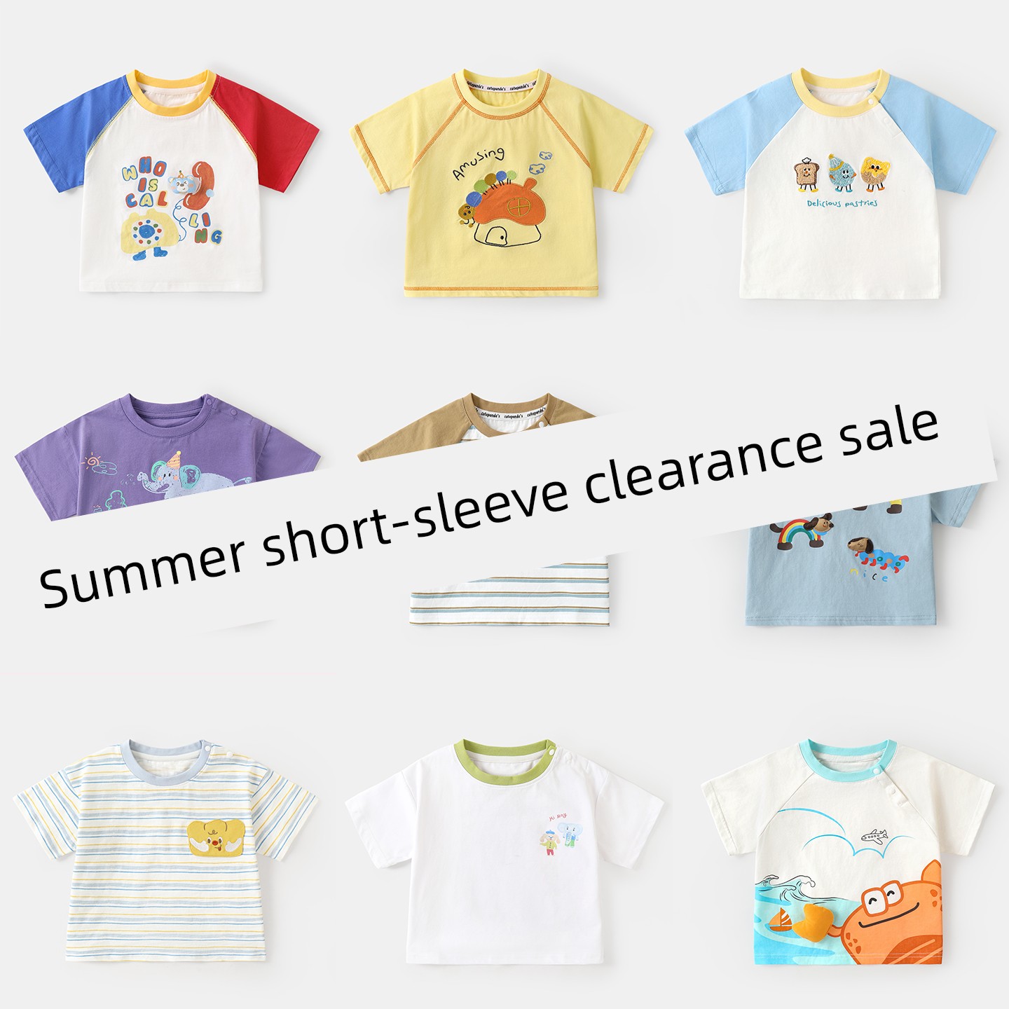 [Short-Sleeve Clearance Collection] Baby Short-Sleeve Summer Clothes, Boys' Tops, Girls' Baby Half-Sleeve T-Shirts, Summer Clothing