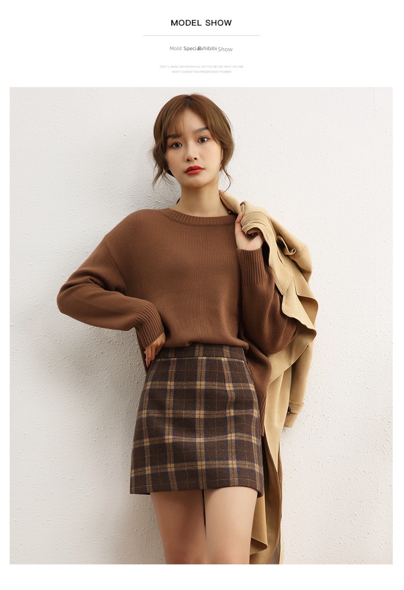 female Autumn and winter Retro wool Korean version High waist skirt
