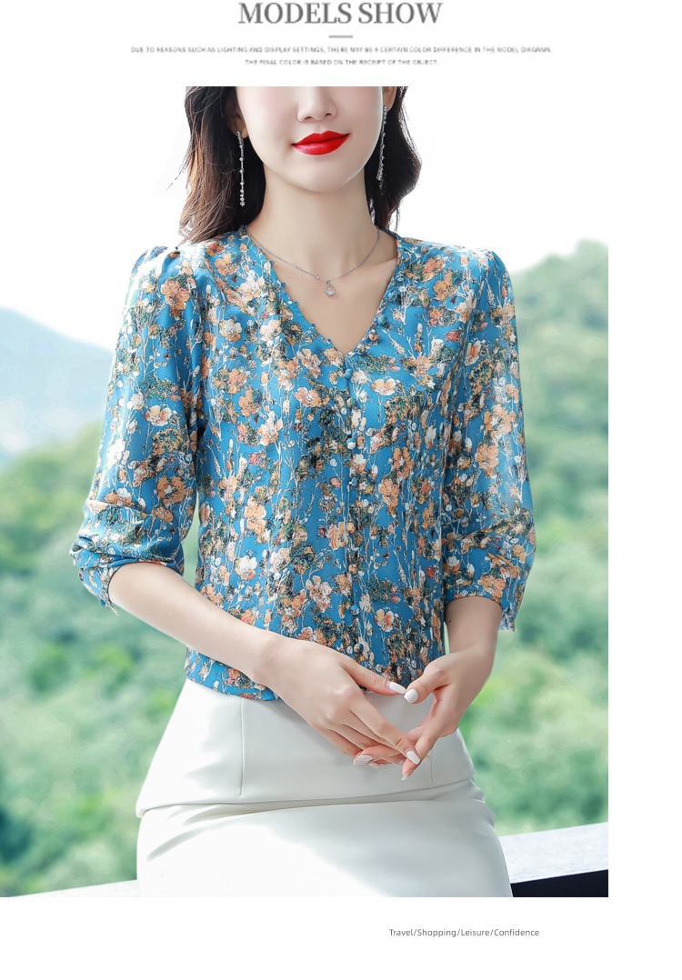 Women Long sleeve Early autumn Mature wind good-looking Chiffon shirt