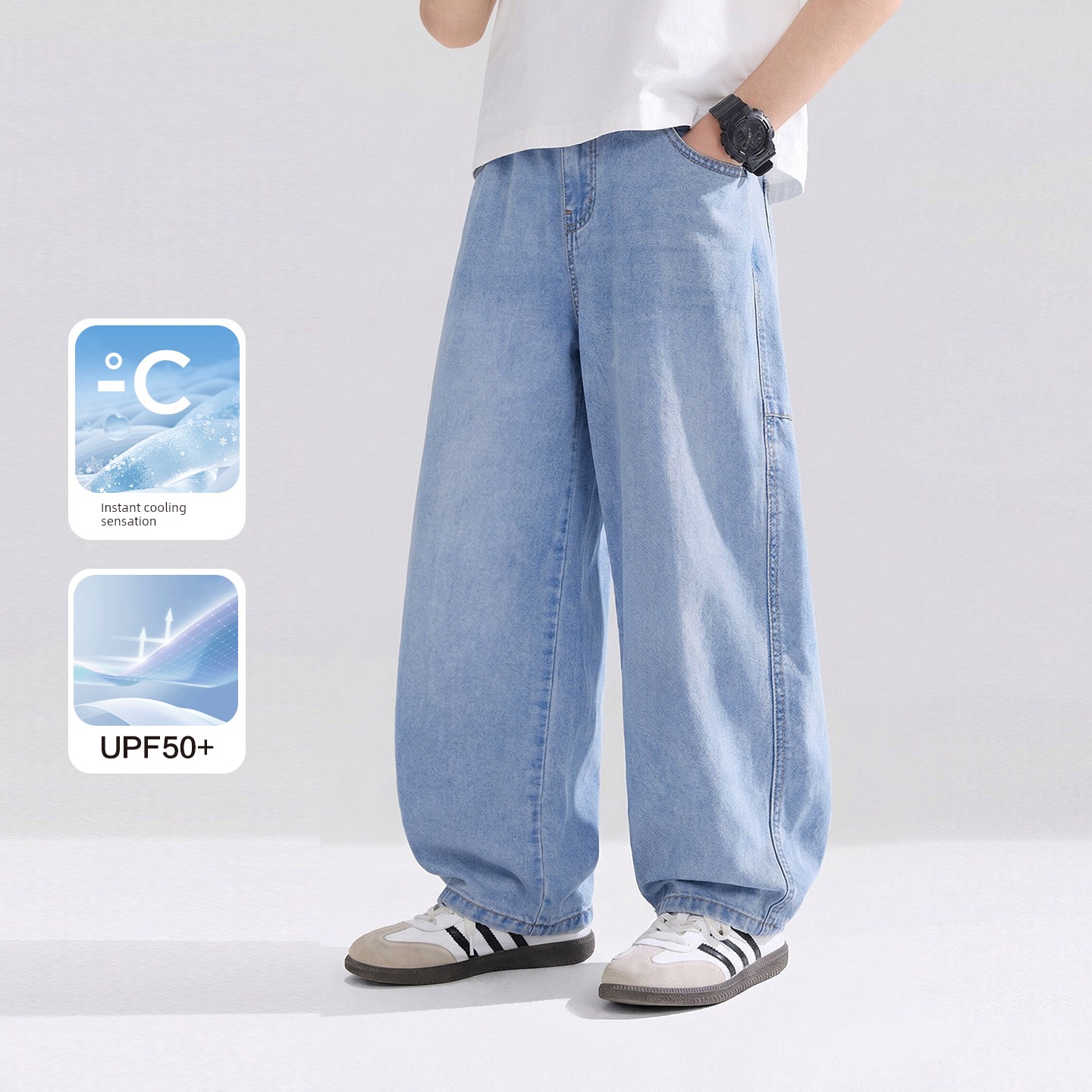 Zuoxi Children's Clothing Boys' Pants Summer Thin Children's Cool Tencel Jeans 2026 New Model Big Kids Anti-Mosquito Pants — 2
