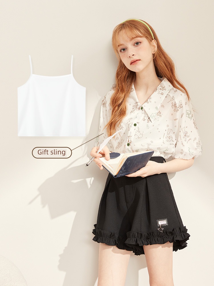 Coonmavi Lapel Chiffon shirt Well done! camisole