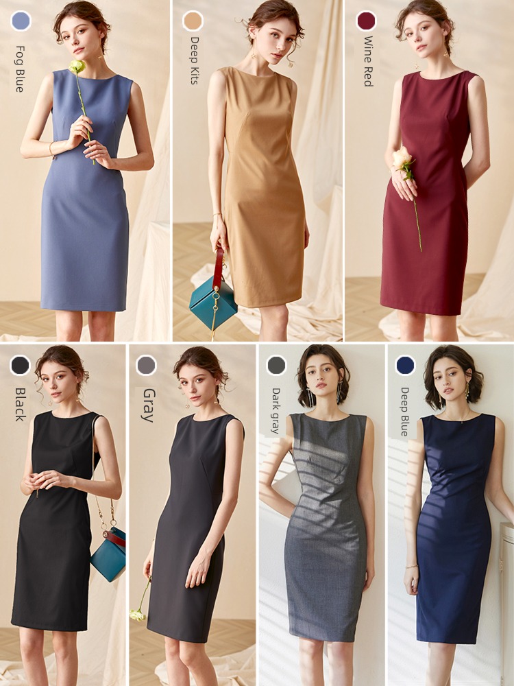 Solid color occupation commute Sleeveless Self-cultivation Dress