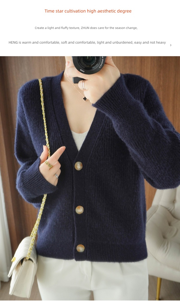 Early autumn V-neck Wear out knitting Cardigan ma'am sweater