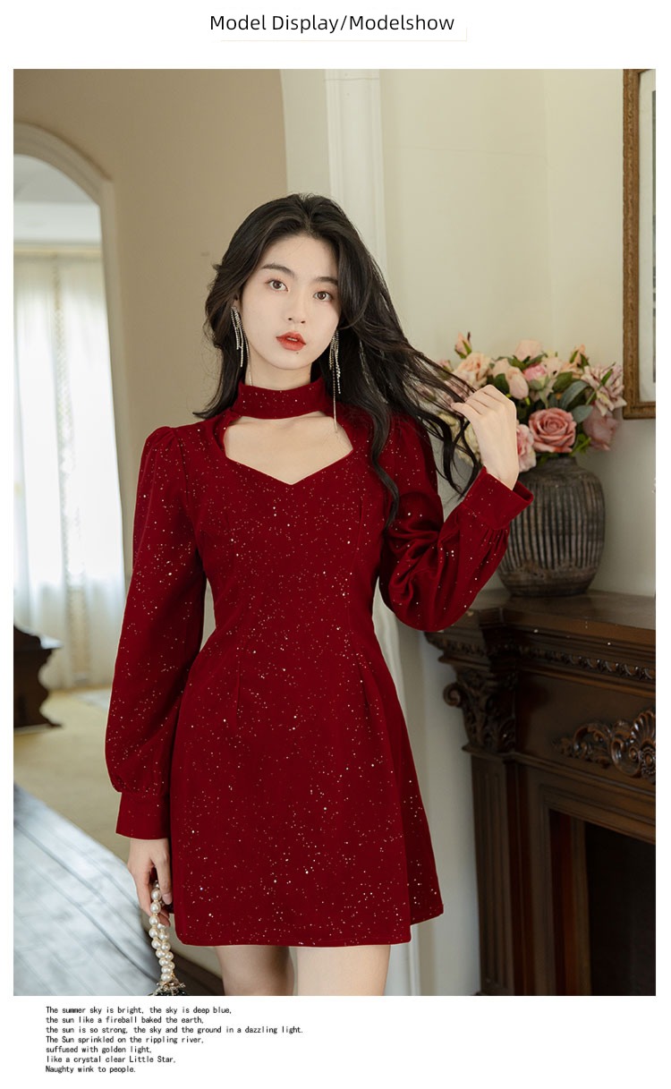 Autumn and winter gules velvet full dress Women's wear senior Little skirt