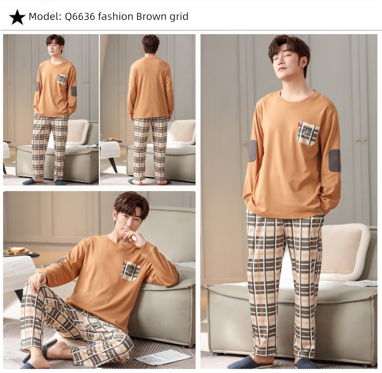 male Long sleeve Cotton Big size Autumn  summer suit pajamas