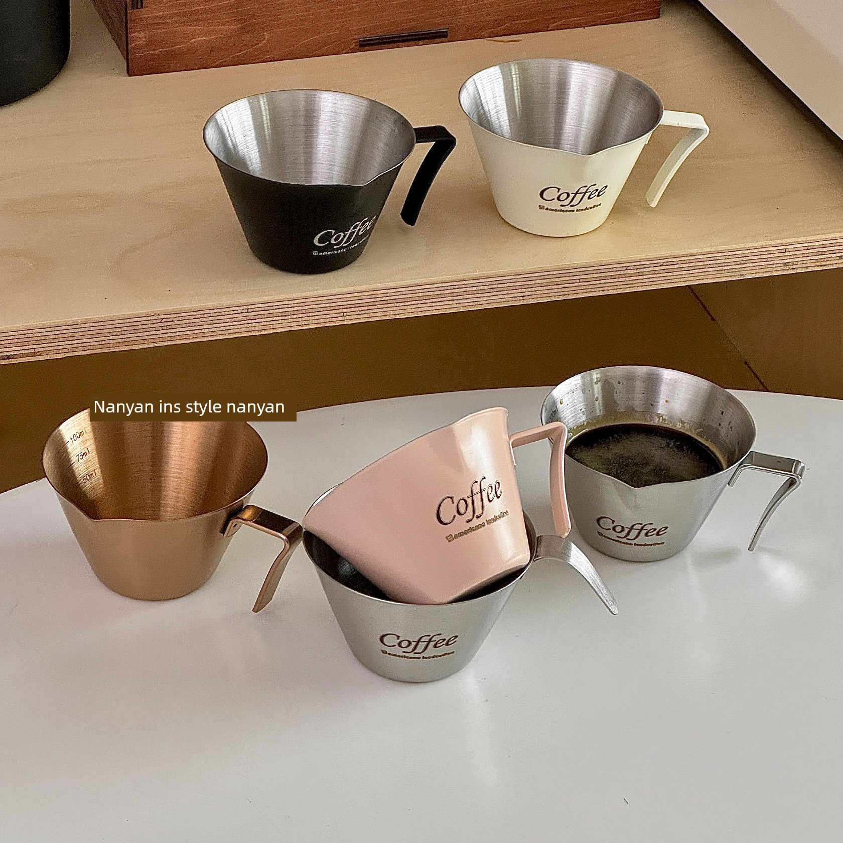 304 Stainless Steel Espresso Measuring Cup Ounce Cup Espresso Extraction Cup with Scale 100ml Long Handle