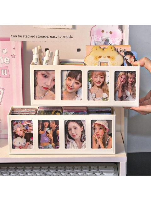 Ins Feng Xiaoka Storage Box Large Capacity Desktop Pen Holder Star Chasing Partition Card Box Stationery Card Display Stand