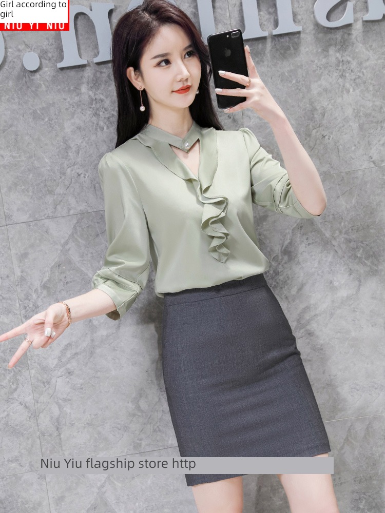 fashion Middle sleeve real silk Satin coverall jacket shirt