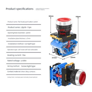 Chint Button Switch Self-Locking Self-Resetting Flat Head La38-11Pn Control Power Start Stop Push Type
