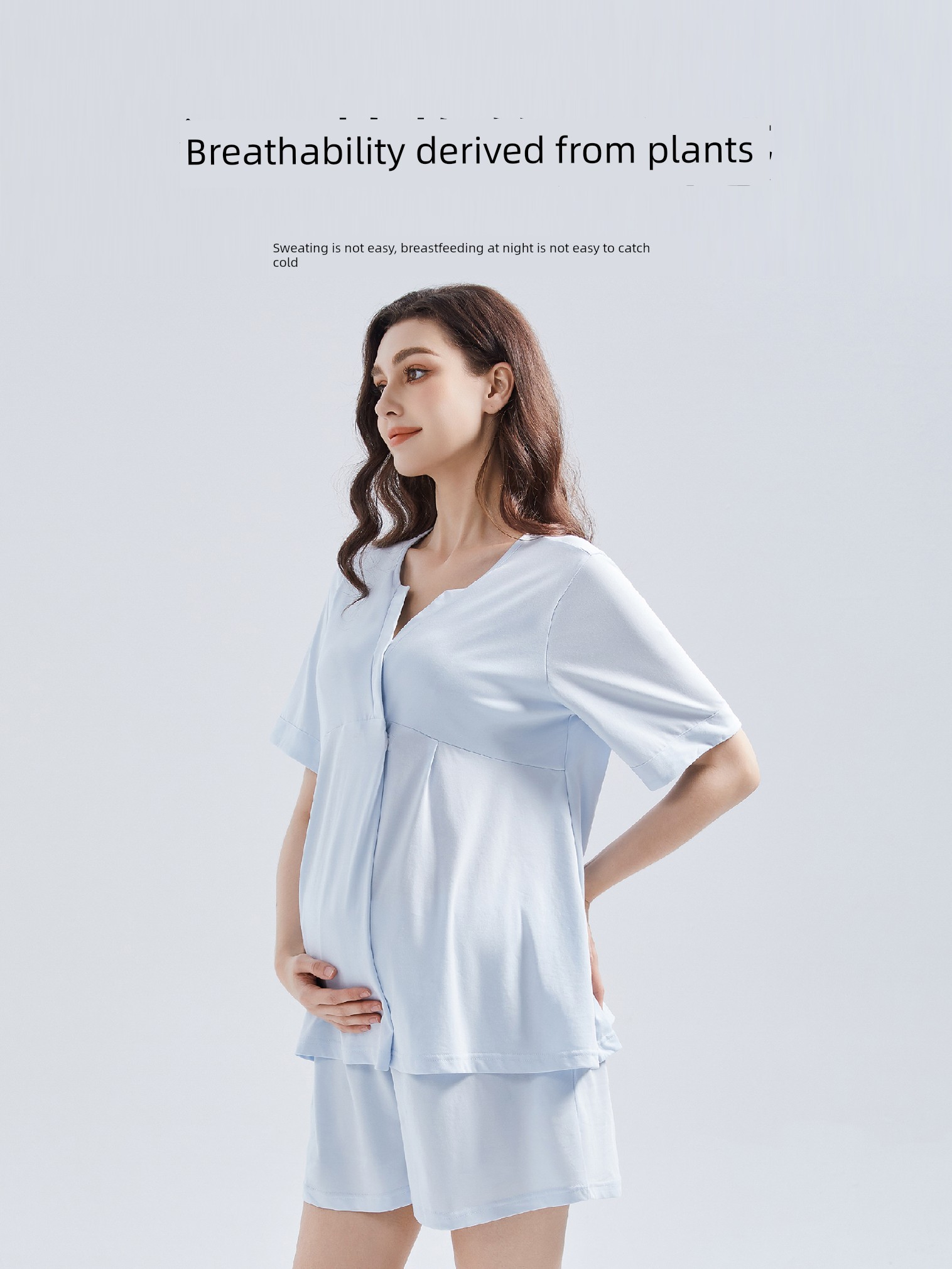 Gemeizi Maternity Pajamas Short Sleeve Summer Pregnancy Prenatal Modal Postpartum Nursing Homewear with Chest Pad Set — 4