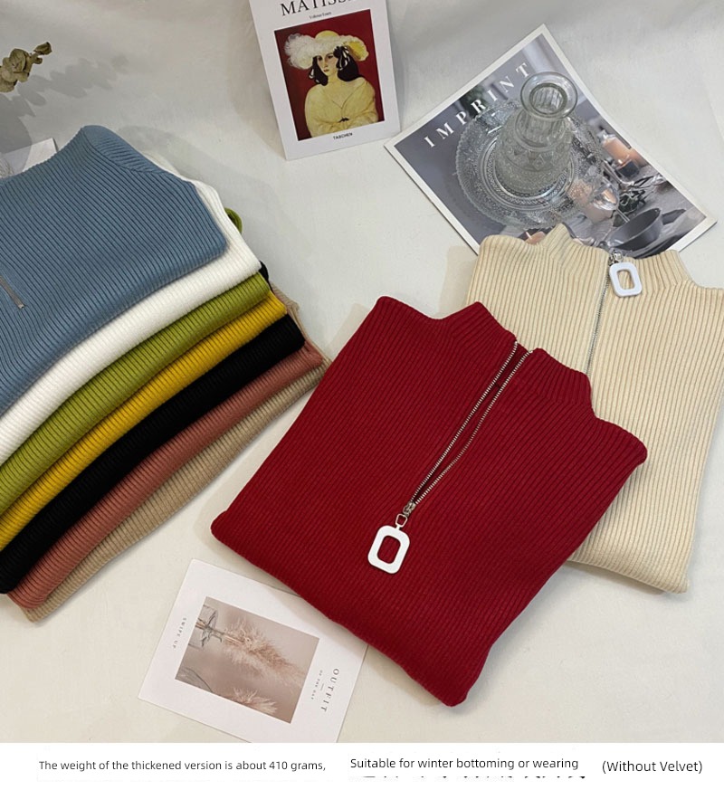 Half high collar female Autumn and winter Wear out knitting zipper Undershirt
