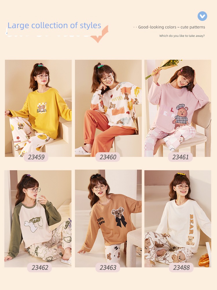 autumn Women's money Long sleeve lovely Cotton suit pajamas
