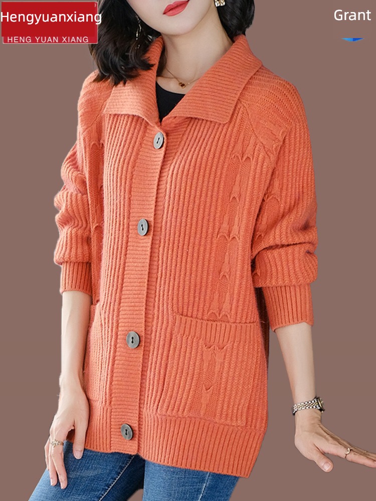 hyz  Lapel middle age Mother dress knitting Cardigan