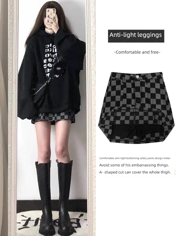 Autumn and winter new pattern Retro High waist Show thin lattice skirt