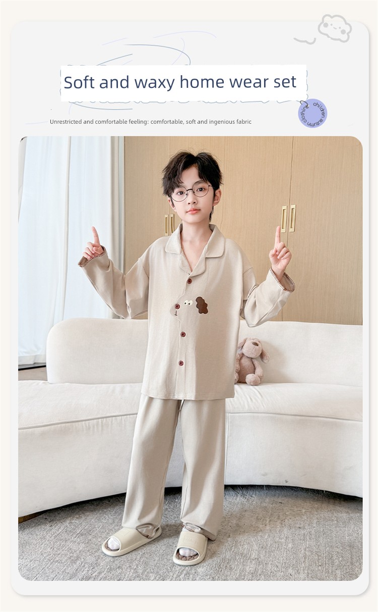 Boys' Pajamas Spring and Autumn 2026 New Pure Cotton Long-Sleeved Thin Style Kidsren's and Teenagers' Boys' Home Clothes Autumn Style — 2