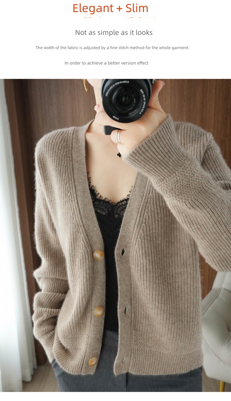 Early autumn V-neck Wear out knitting Cardigan ma'am sweater