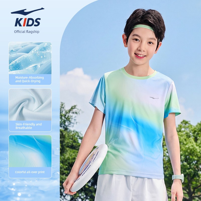 Hongxing Erke Kidsren's Clothing Kidsren's Short-Sleeved T-Shirt Boys' Sports Quick-Drying Clothing Summer New Youth Girls' Tops — 5