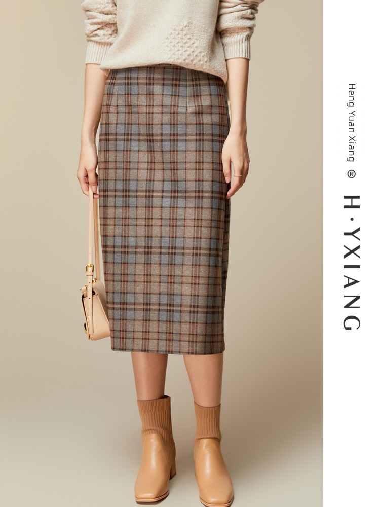 hyz  Retro High waist Straight cylinder Split back skirt