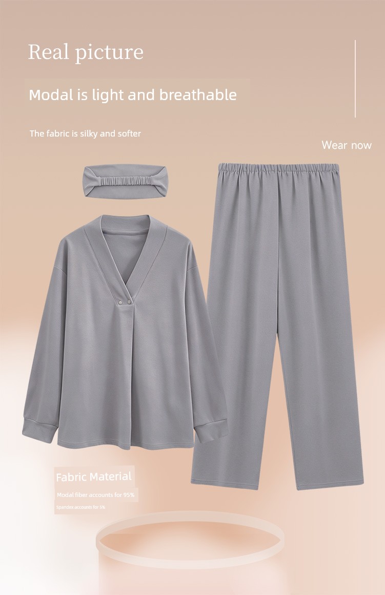 Modal Summer, Autumn, and Winter Maternity Wear with Chest Pads, Pure Cotton Postpartum October Maternity Nursing Pajamas and Loungewear — 4