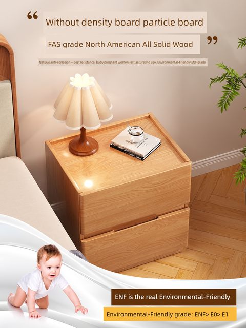 Sanmeng full solid wood bedside table modern simple small bedside cabinet Nordic bedroom creative log storage cabinet