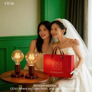 New Chinese-Style Solid Wood Base Desktop Decorative Lamp with Double Happiness Character, a Pair of Table Lamps, Romant
