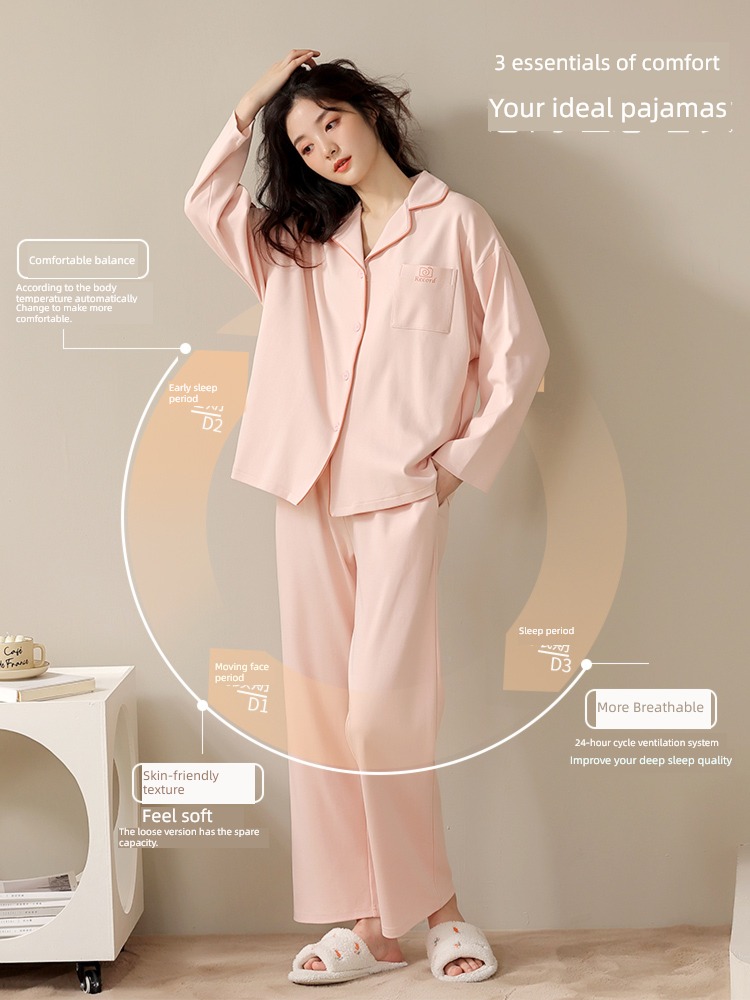 Cardigan pure cotton female winter Long sleeve Autumn  suit pajamas
