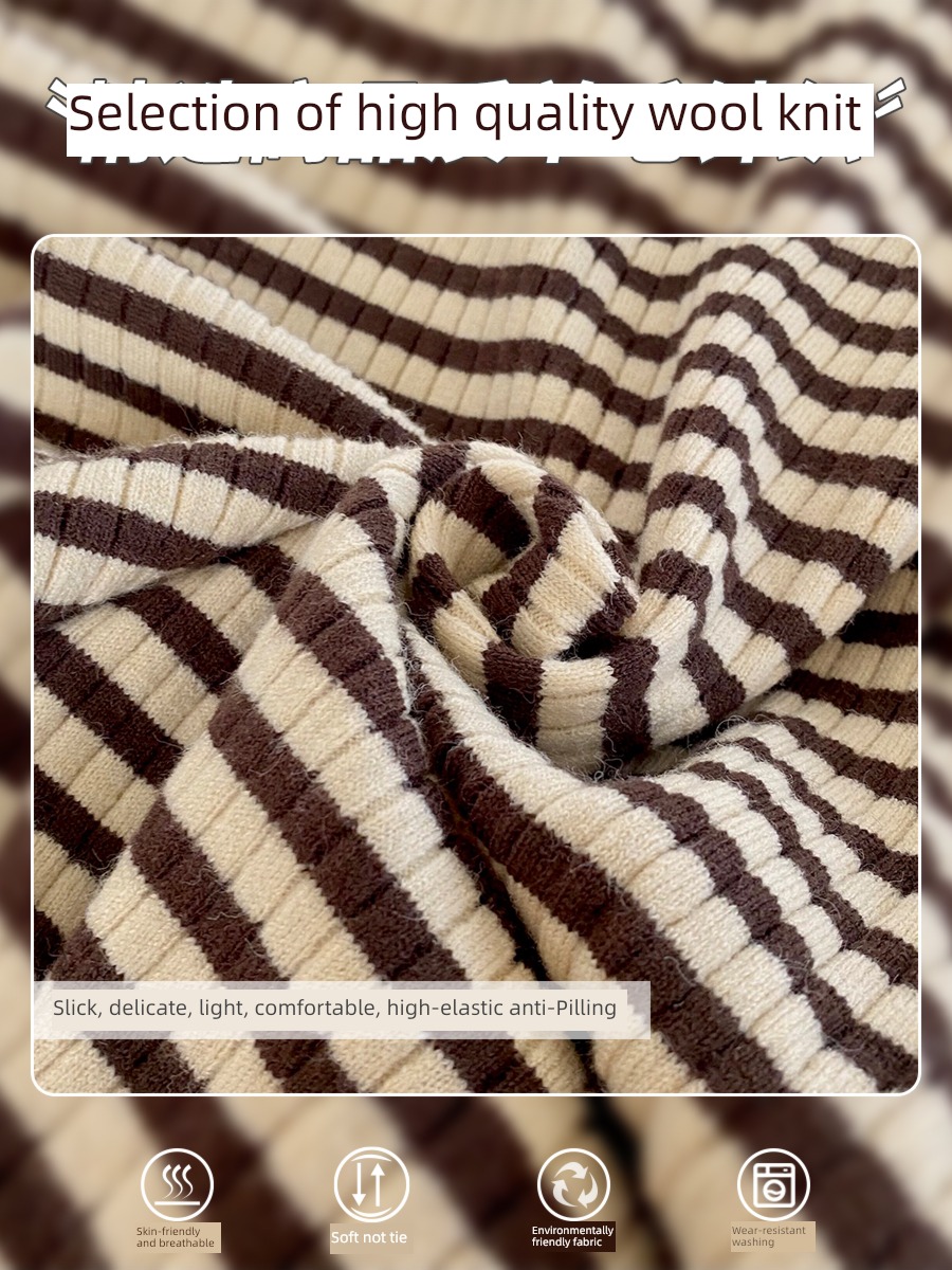 Foreign style Inner lap stripe Undershirt Cashmere High collar sweater