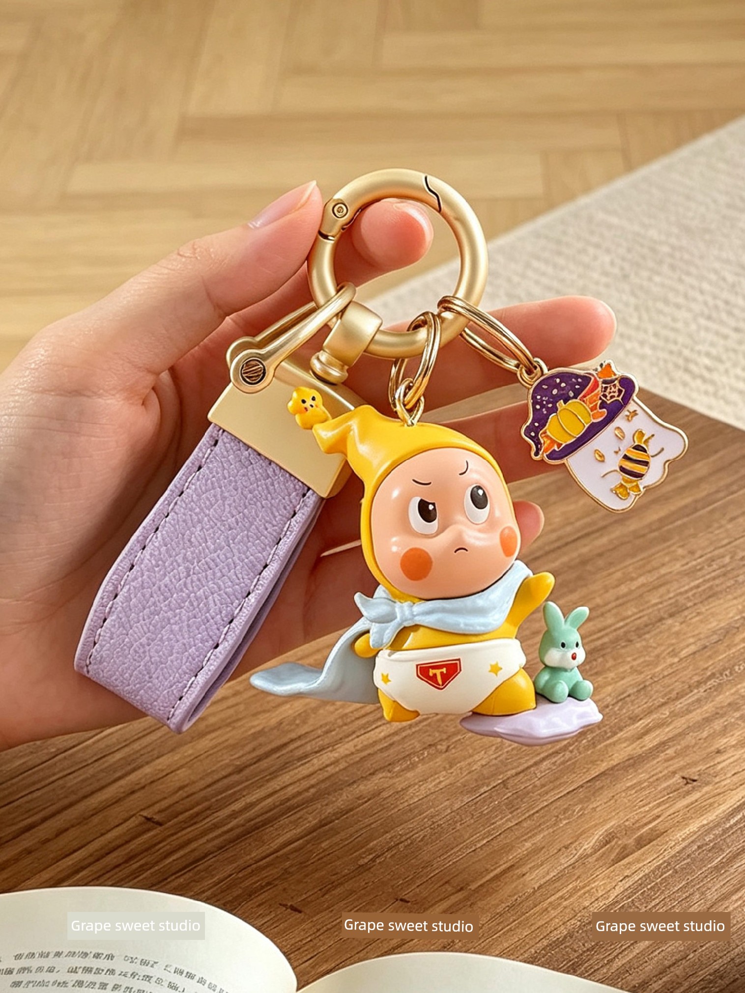 Grape Sweet Genuine DIY Handmade Star Man Cute Leather Exquisite Car Keychain Adorable Pendant Dopamine