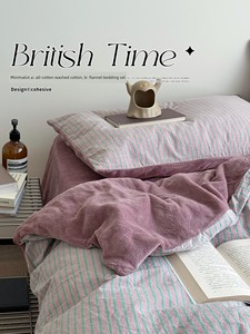 Autumn and Winter Ab Version All-Cotton Milk Velvet Four-Piece Bedding Set, Thickened Coral Fleece Duvet Cover, Bed Shee