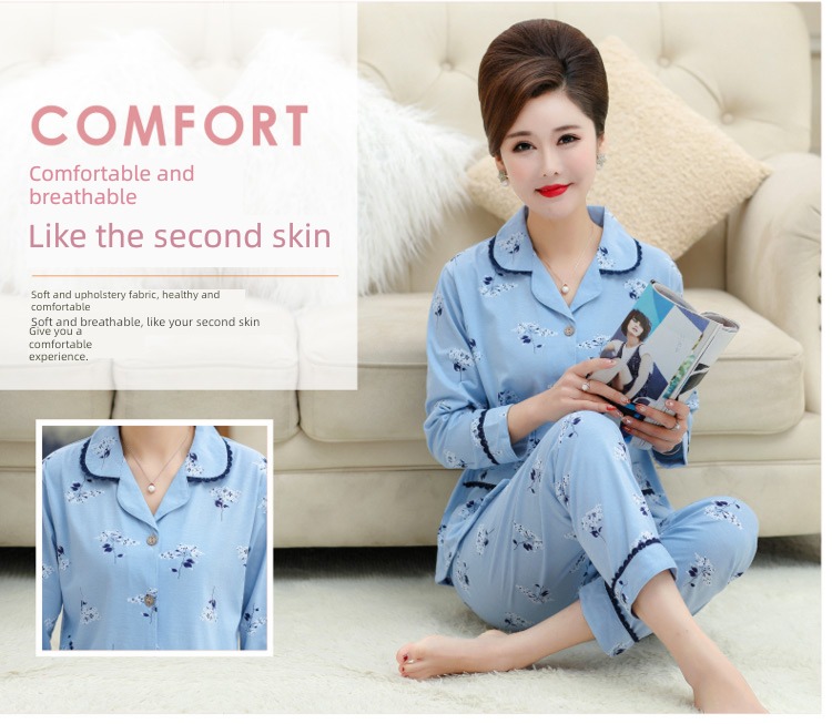 summer middle age mom Spring and Autumn Cotton mother-in-law pajamas