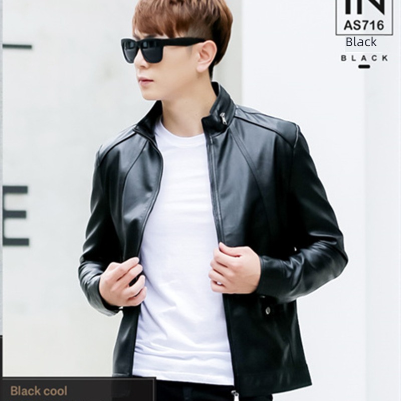 Autumn and winter Korean version Self-cultivation handsome stand collar man leather clothing