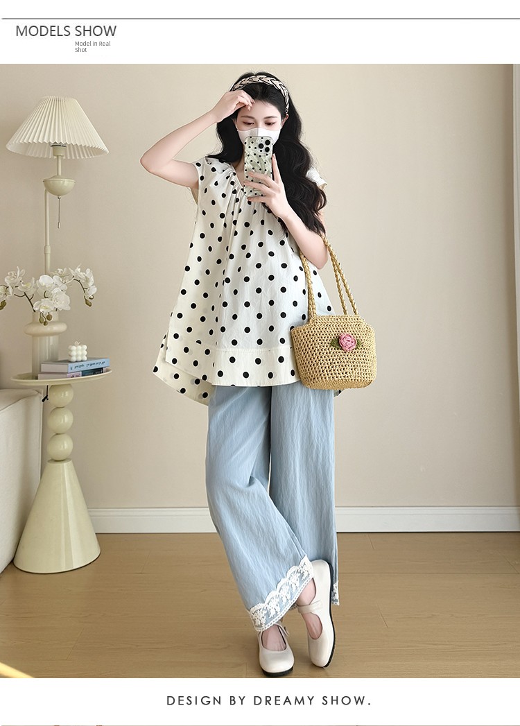 Maternity Outfit Summer 2026 New French Style Pregnancy Wear, Top to Cover Belly and Wide-Leg Pants Two-Piece Set, Thin Style — 11