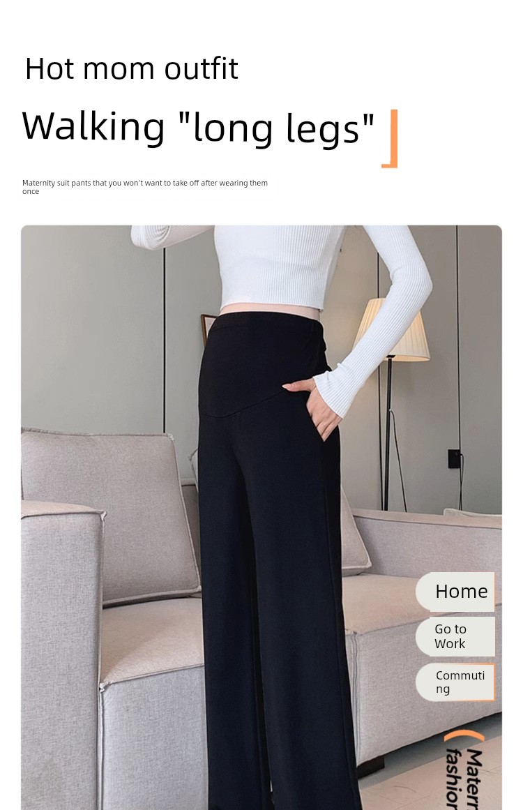 Maternity Pants for Autumn, Straight-Leg, Belly-Supporting, Suit-Style, 2026 New Model, Petite Wide-Leg Long Pants for Pregnancy, Spring and Autumn — 16
