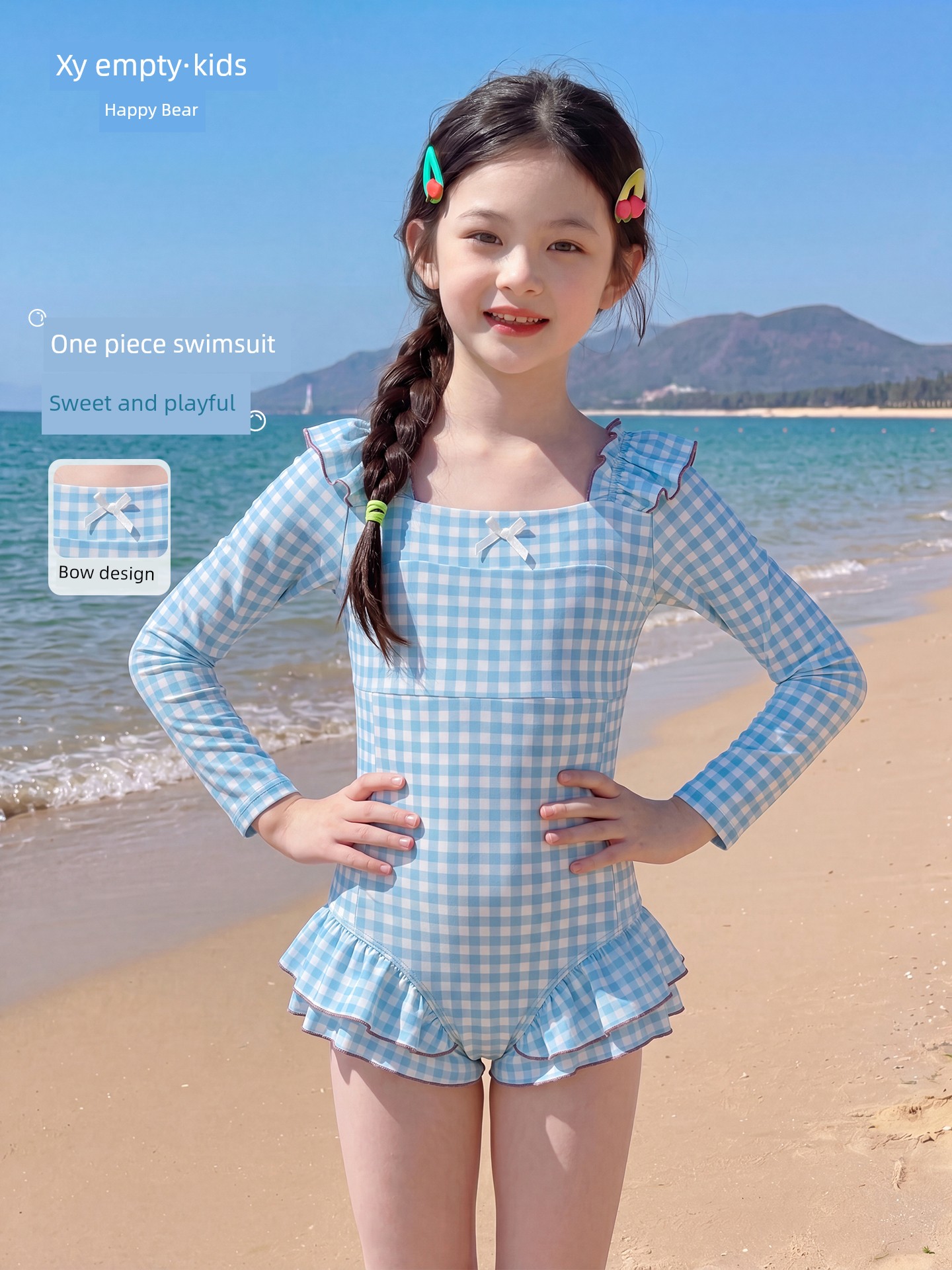 Children's Long-Sleeved Sun Protection Swimsuit for Girls, Princess Style, Beautiful One-Piece Swimsuit, Summer Junior High School Girls' Swimsuit