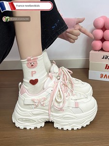 White Sneakers for Girls, Thick-Soled Dad Shoes, Women's Model, 2026 Summer New Style, Height-Increasing, Breathable, Ve
