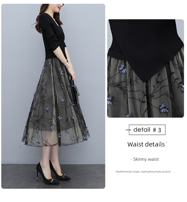knitting Spring and Autumn V-collar fashion Lay a foundation Medium length skirt